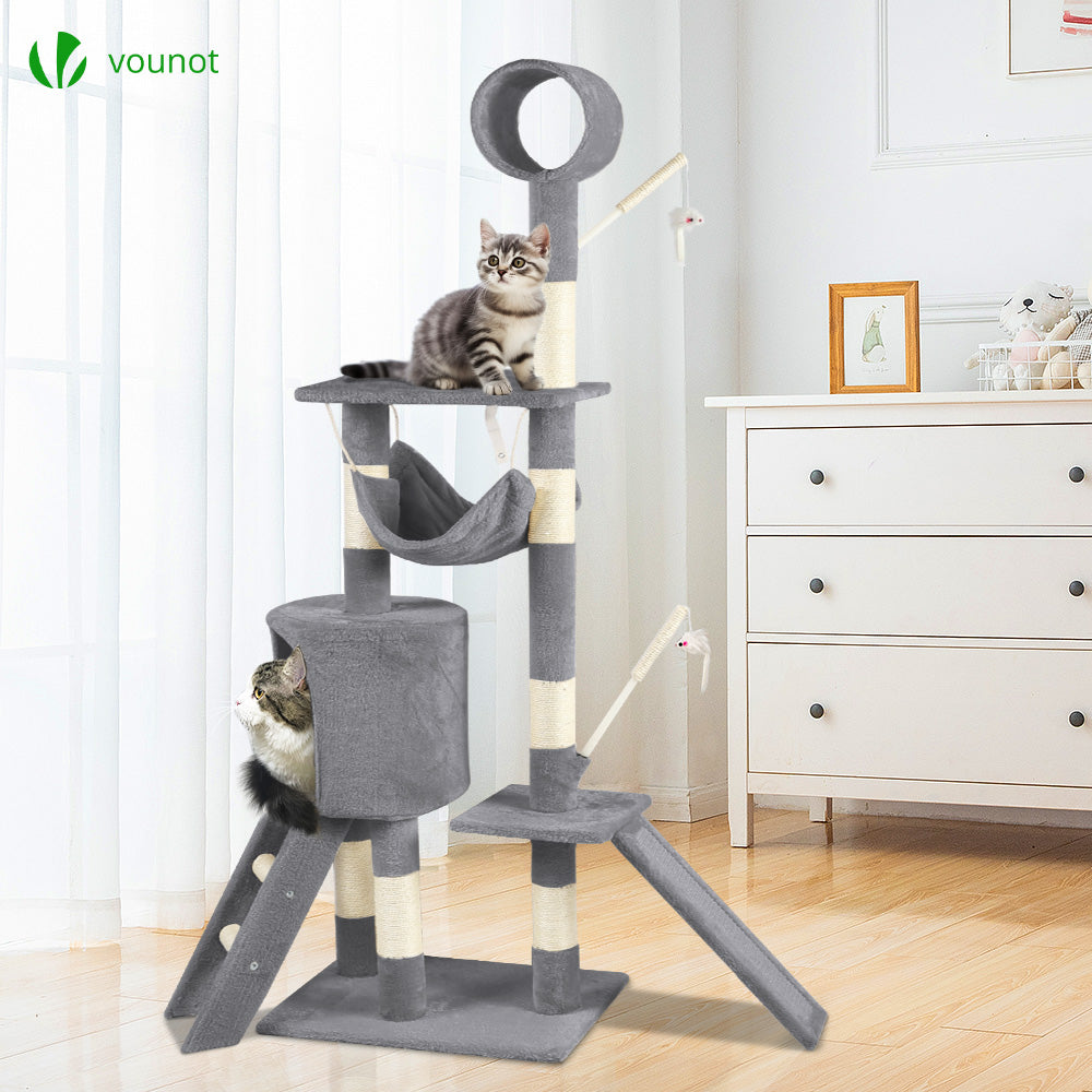 VOUNOT Cat Tree Tower, Cat Condo with Sisal Scratching Post, Grey, XXL