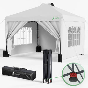 VOUNOT 3x3m Pop Up Gazebo with Sides, Central Lock System & 4 Weight Bags, White - VOUNOTUK