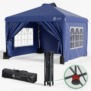 VOUNOT 3x3m Pop Up Gazebo with Sides, Central Lock System & 4 Weight Bags, Blue - VOUNOTUK