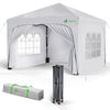 VOUNOT 3m x 3m Pop Up Water Gazebo with Sides, Arched Roof & 4 Weight Bags & Carry Bag, White