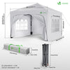 VOUNOT 3m x 3m Pop Up Water Gazebo with Sides, Arched Roof & 4 Weight Bags & Carry Bag, White