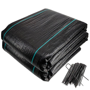 VOUNOT 2x25m Weed Control Fabric with 50 Pegs, Heavy Duty Landscape Ground Cover Membrane, Black - VOUNOTUK