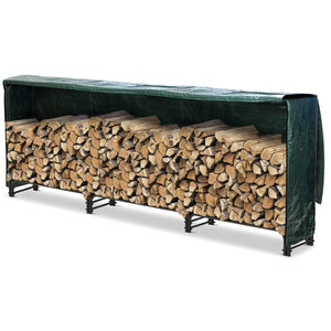 VOUNOT Firewood Log Rack with Cover, Metal Log Store Outdoor, 300 x 36 x 116 cm - VOUNOTUK