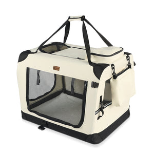 VOUNOT Pet Carrier Bag Portable Foldable Dog Cat Travel Carrier Bag, 3 Entry Doors, Breathable Mesh and Padded Handles, M Beige - VOUNOTUK