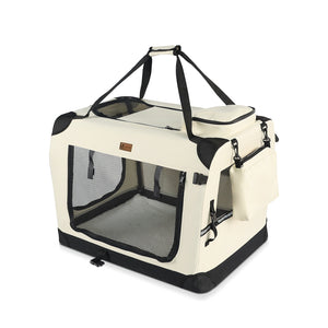 VOUNOT Pet Carrier Bag Portable Foldable Dog Cat Travel Carrier Bag, 3 Entry Doors, Breathable Mesh and Padded Handles, S Beige - VOUNOTUK
