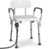 VOUNOT Adjustable Shower Stool w/Backrest & Armrests, Max Load 136 kg, White