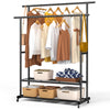 VOUNOT Double Clothes Rail with Wheels & Shelves Metal Rack 120x40x146cm, Black