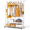 VOUNOT Double Clothes Rail with Wheels & Shelves Metal Rack 120x40x146cm, White