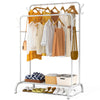 VOUNOT Double Clothes Rack with Shoe Shelves & 4 Hooks 110x58x150cm, White