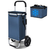 VOUNOT Folding Shopping Trolley with Cool Bag, 2 Mudguard wheels 57L Navy Blue