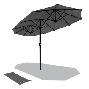 VOUNOT 3m Double Garden Parasol Table Umbrella, with Crank Handle Cover Grey - VOUNOTUK