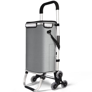 VOUNOT Folding Shopping Trolley on 6 Wheels, Aluminium Lightweight Shopping Cart with Insulated Cooling Bag, 50L Grey - VOUNOTUK