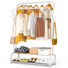 VOUNOT Clothes Rack with Shoe Shelves & Hooks Metal Wardrobe 110x35x146cm, White