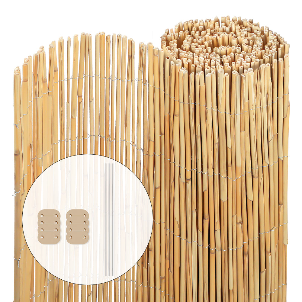 VOUNOT Natural Peeled Reed Fence 100x300cm with Fixing Clips Garden ...