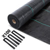 VOUNOT 1x50m Weed Control Fabric with 100 Pegs, Heavy Duty Landscape Ground Cover Membrane, Black