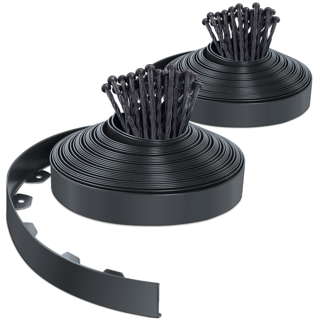 VOUNOT Flexible Lawn Garden Edging Border, with 80 Pegs, Anthracite 40