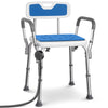 VOUNOT Adjustable Shower Stool w/Backrest & Armrests, Max Load 136 kg, Blue
