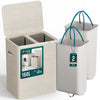 VOUNOT 150L Laundry Basket with Lid, Foldable Hamper with Removable Bag, Beige