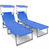 VOUNOT Textilene Folding Sun Loungers Set of 2 with Backrest & Sunshade, Blue