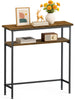 VOUNOT Narrow Console Table, 2-Tier Metal Frame Entryway Table 80x24x80cm, Brown