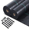 VOUNOT 2x50m Weed Control Fabric with 100 Pegs, Heavy Duty Landscape Ground Cover Membrane, Black