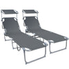 VOUNOT  Folding Sun Loungers Set of 2, Sunbed with Adjustable Backrest & Sunshade, Grey