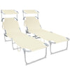 VOUNOT  Folding Sun Loungers Set of 2, Sunbed with Adjustable Backrest & Sunshade, Beige