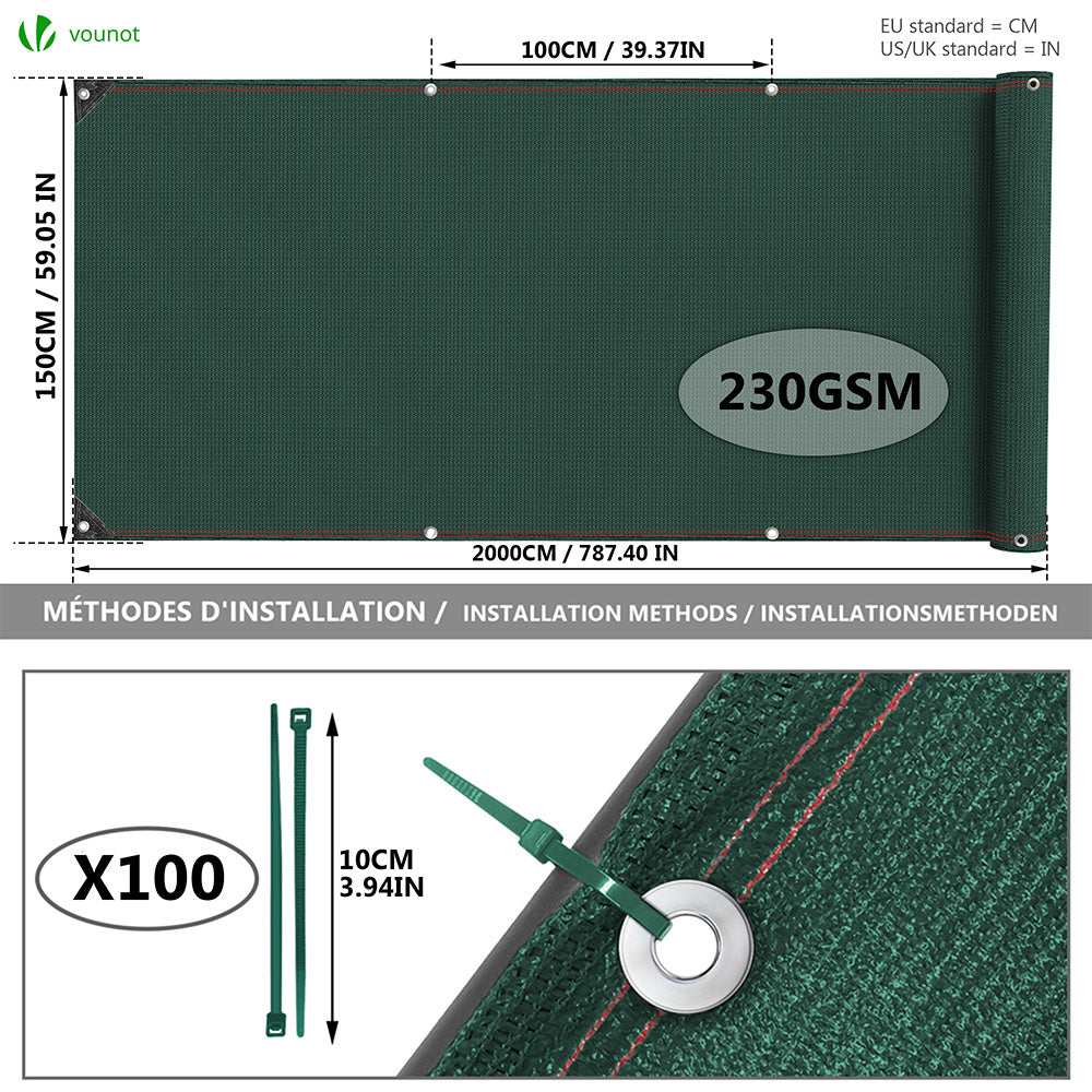 VOUNOT 1.5×20m Privacy Netting 230 g/m² Garden Screening Shading Net G
