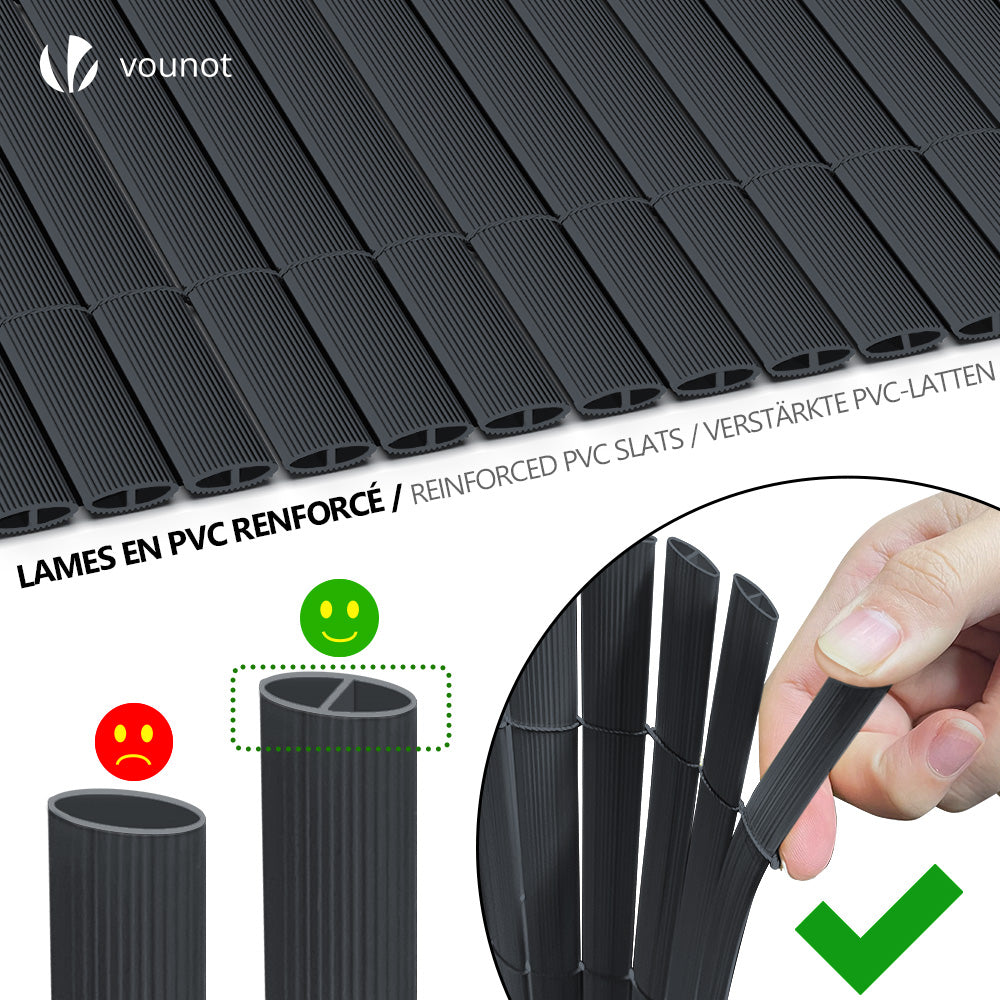 VOUNOT PVC Privacy Screening Fence 90 x 300 cm Reinforced Struts Grey ...