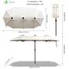 VOUNOT 3m Double Garden Parasol Table Umbrella, with Crank Handle Cover Beige - VOUNOTUK