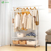 VOUNOT Double Clothes Rail with Wheels & Shelves Metal Rack 120x40x146cm, White