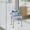 VOUNOT Adjustable Shower Stool w/Backrest & Armrests, Max Load 136 kg, Blue