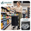 VOUNOT Folding Shopping Trolley on 6 Wheels, Aluminium Lightweight Shopping Cart with Insulated Cooling Bag, 58L, Black