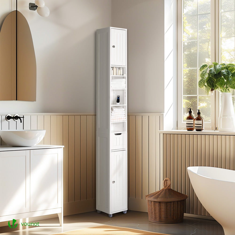 VOUNOT Tall Bathroom Cabinet with Adjustable Shelf 20x20x180cm White ...