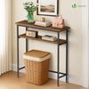 VOUNOT Narrow Console Table, 2-Tier Metal Frame Entryway Table 80x24x80cm, Brown