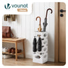 VOUNOT Metal Umbrella Stand, Freestanding Holder with Drip Tray & 4 Hooks, Hexagon Pattern, White