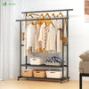 VOUNOT Double Clothes Rail with Wheels & Shelves Metal Rack 120x40x146cm, Black