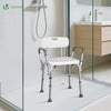 VOUNOT Adjustable Shower Stool w/Backrest & Armrests, Max Load 136 kg, White