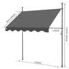 VOUNOT 2.5 x 1.2m Patio Telescopic Awning, Retractable Manual Awning, Adjustable Waterproof Canopy with Hand Crank, Balcony Sun Shade Shelter - Grey - VOUNOTUK