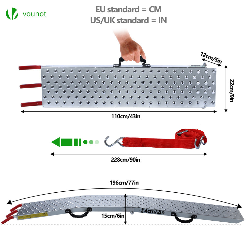 VOUNOT Heavy Duty Ramp with Hook Safety Straps 400kg Max Loading | VOUNOTUK