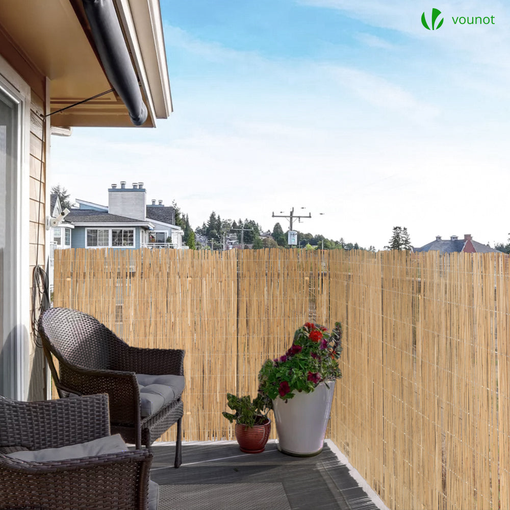 VOUNOT Natural Peeled Reed Fence 100x300cm with Fixing Clips Garden Pa