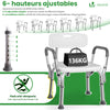 VOUNOT Adjustable Shower Stool w/Backrest & Armrests, Max Load 136 kg, White