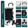 VOUNOT Folding Shopping Trolley on 6 Wheels, Aluminium Lightweight Shopping Cart with Insulated Cooling Bag, 58L, Black
