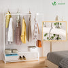 VOUNOT Clothes Rack with Shoe Shelves & Hooks Metal Wardrobe 110x35x146cm, White