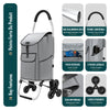 VOUNOT Folding Shopping Trolley on 6 Wheels, Aluminium Lightweight Shopping Cart, 55L Grey