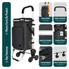 VOUNOT Folding Shopping Trolley, Aluminium Lightweight Shopping Cart 60L Black