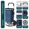 VOUNOT Folding Shopping Trolley with Cool Bag, 2 Mudguard wheels 57L Navy Blue