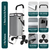 VOUNOT Folding Shopping Trolley on 6 Wheels, Aluminium Lightweight Shopping Cart with Insulated Cooling Bag, 58L Grey