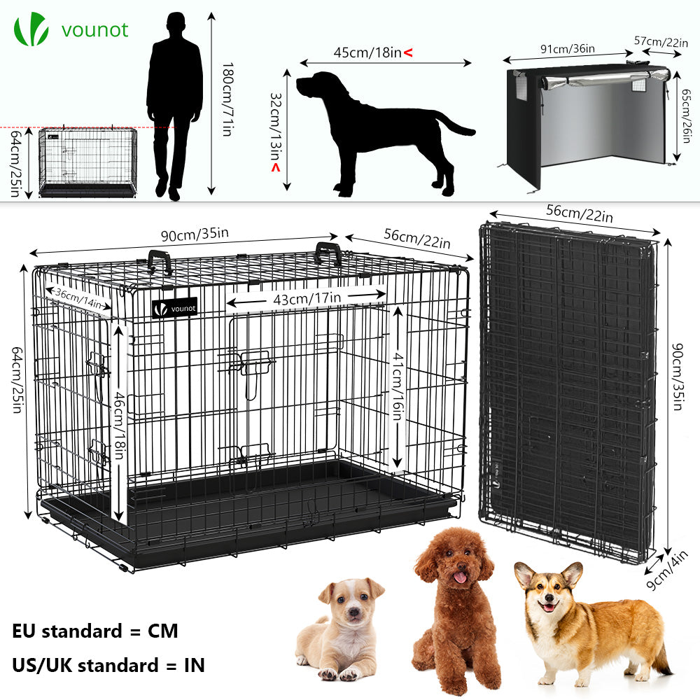 VOUNOT Dog Crate Portable Foldable Secure Pet Puppy Cage with Cover 36 ...