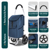 VOUNOT Folding Shopping Trolley with Detachable bag, 2 Mudguard wheels 55L Navy Blue